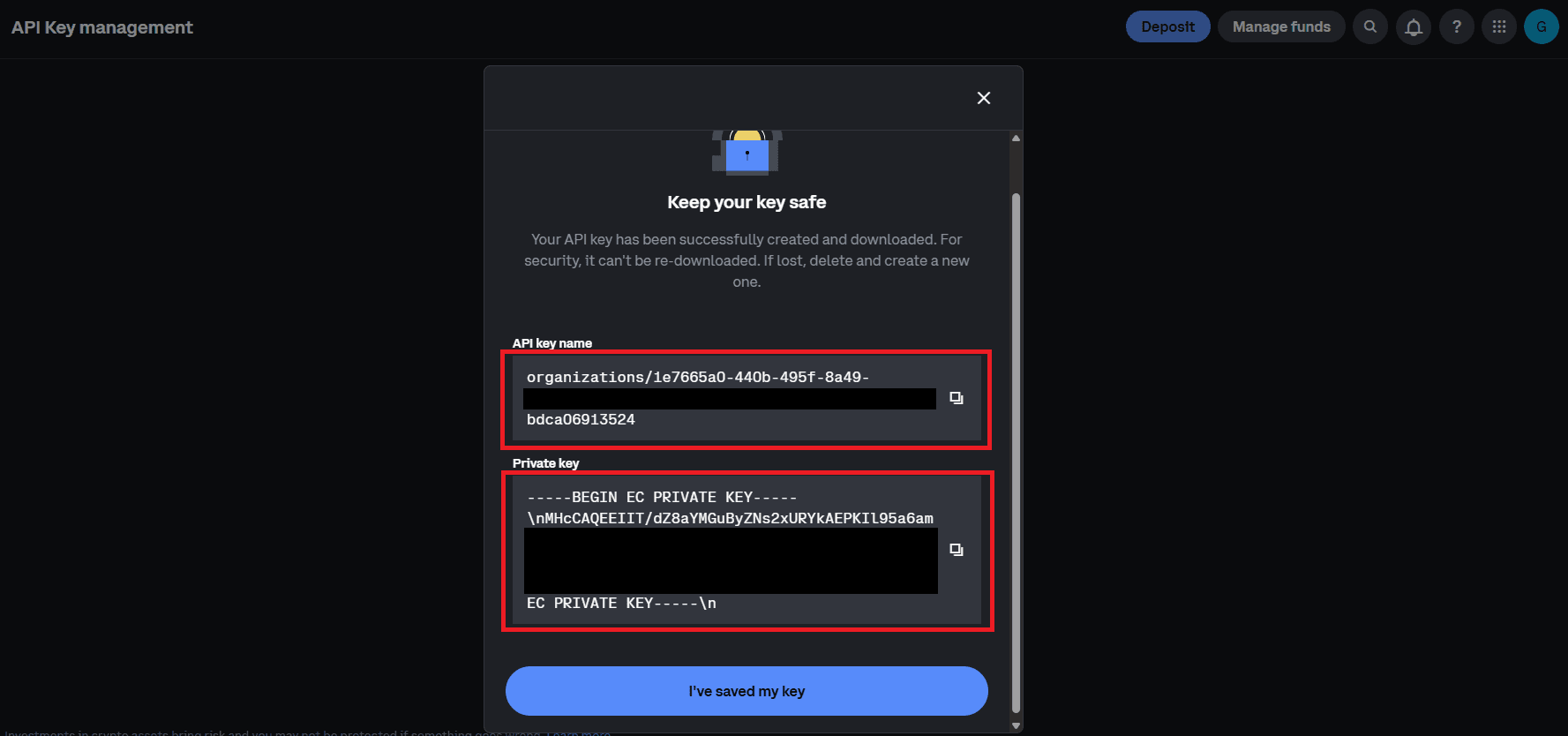 api cree key selectionnees