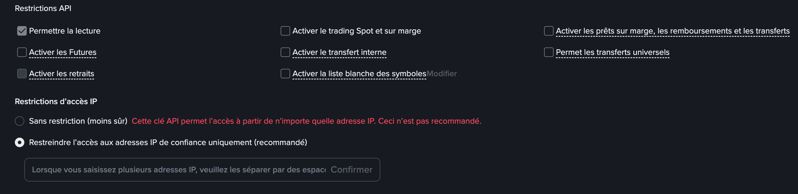 api restreindre aux ips de confiance