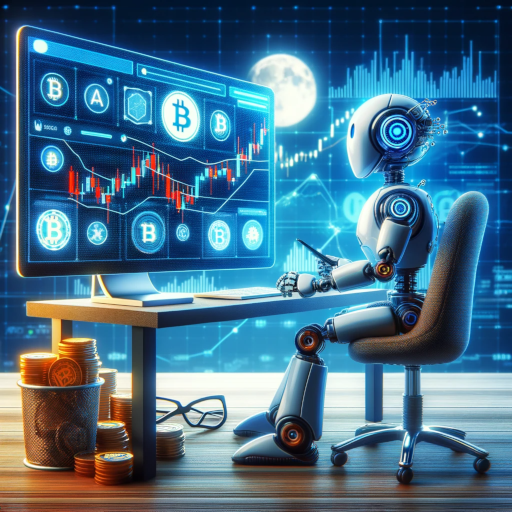 a crypto trading bot sitting behind a desk