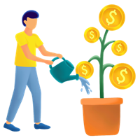 dca trading illustrated by a man watering a plant growing money