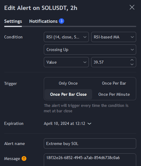 extreme buy solana on rsi ema threshhold tradingview alert configuration
