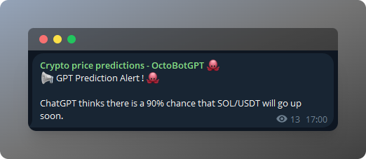 sol Solana Telegram notification ChatGPT predicts SOL going up with 90% change