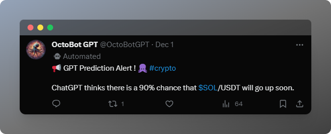 sol Solana Twitter notification ChatGPT predicts SOL going up with 90% change