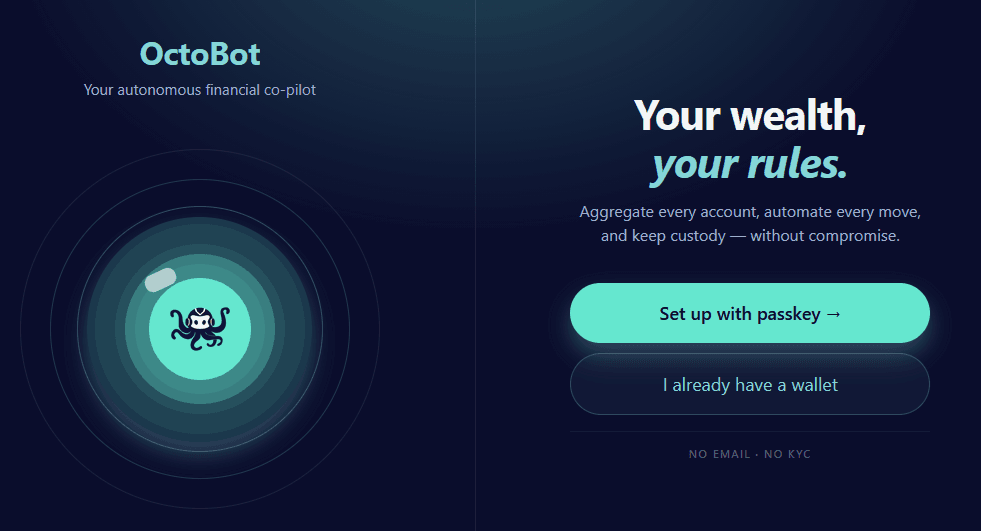 OctoBot web app welcome screen
